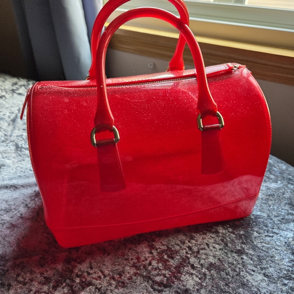 Authentic Vintage Furla Red Glitter Candy Satchel Bag - Sparkly!!! - Picture 4 of 16